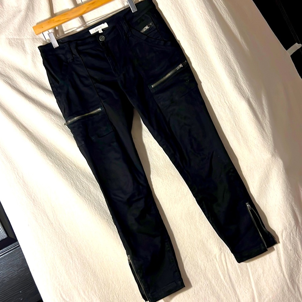 Joie black Park cotton pants with ankle zips